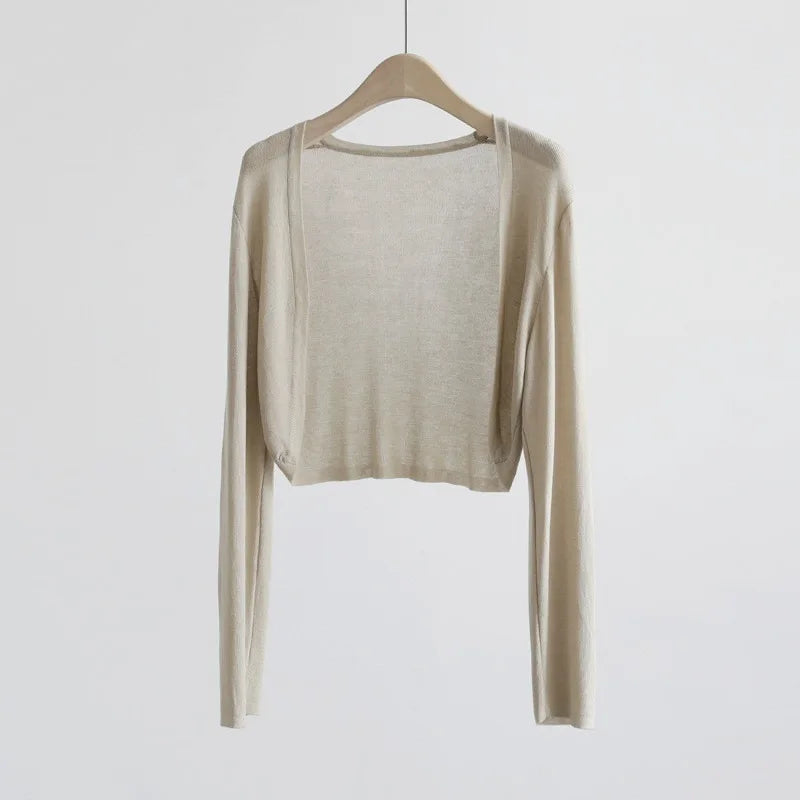 Kurze Damen Bolero Strickjacke Langarm Cardigan Crop Top
