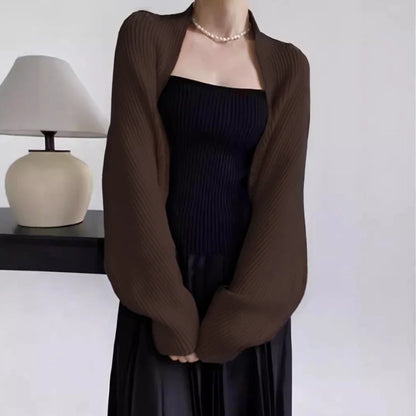 Damen Strick Shrug Rippstrick Bolero Langarm