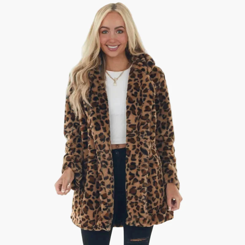 Damen Kunstfell Mantel im Leopardenmuster – Modischer Winter Style für Alltag und Ausgehen