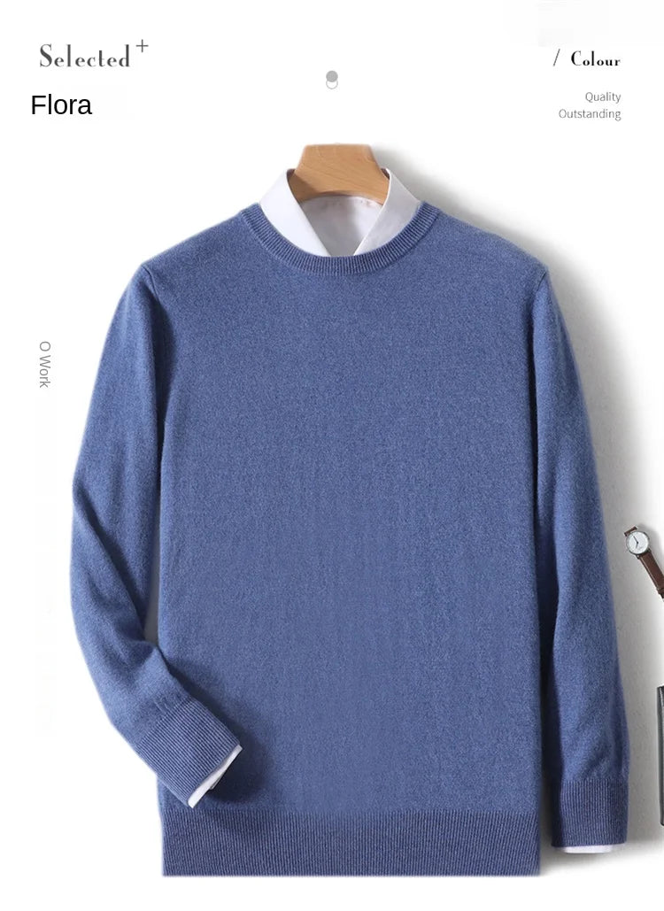Herren Rundhals Pullover Langarm Feinstrick Basic