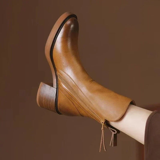 Damen Stiefelette mit seitlichem Reißverschluss, Blockabsatz