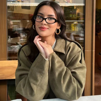 Kurze Jacke mit Kragen Damen Weit Geschnitten Mehrfarbig