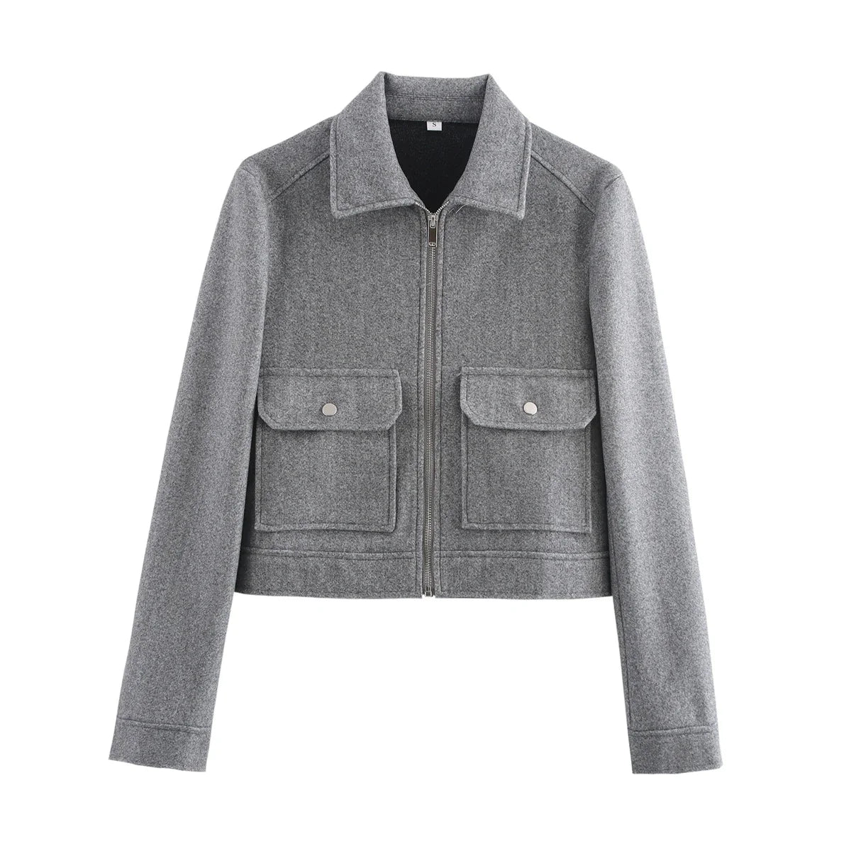 Kurze Damen Übergangsjacke mit Reverskragen und Reißverschluss