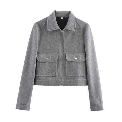 Kurze Damen Übergangsjacke mit Reverskragen und Reißverschluss