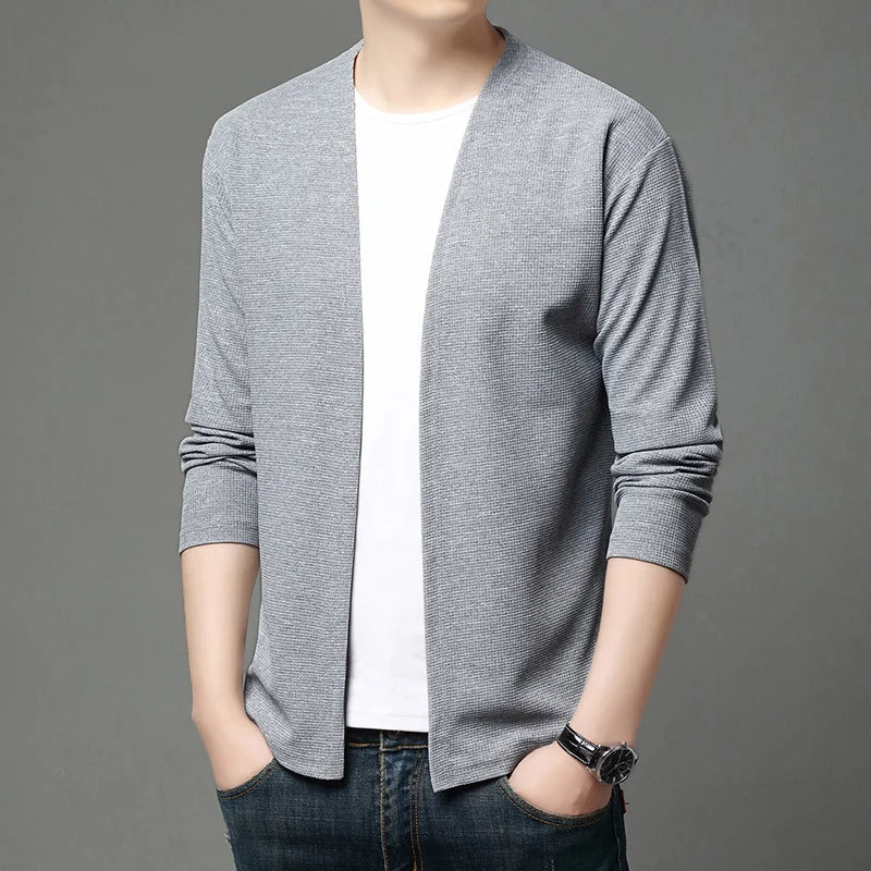 Herren Cardigan Strickjacke Langarm V-Ausschnitt Leichte Freizeit-Oberteil