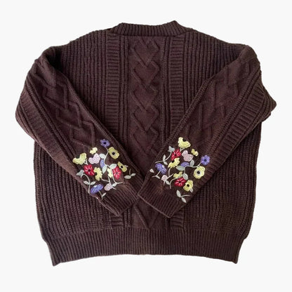 Damen Strickjacke im Vintage-Stil mit Blumenstickerei – Perfekt für Freizeit und Alltag