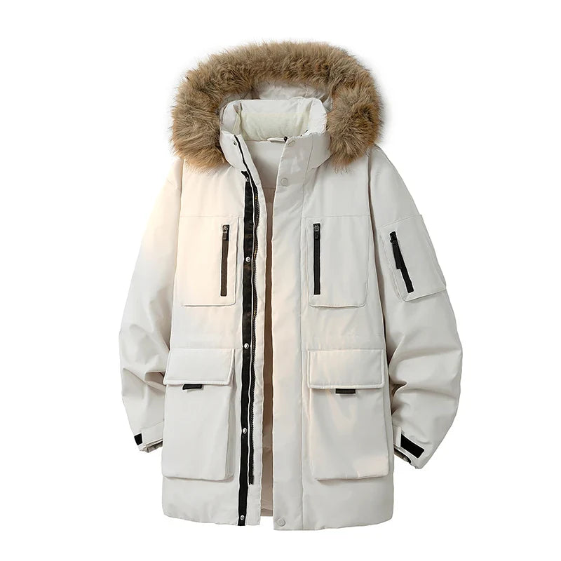 Winterparka Herren mit Fellkapuze Warm Gefüttert Mehrere Taschen