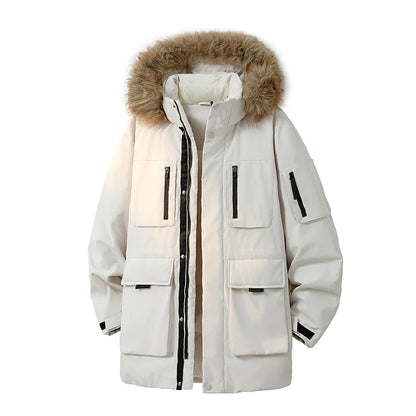 Winterparka Herren mit Fellkapuze Warm Gefüttert Mehrere Taschen