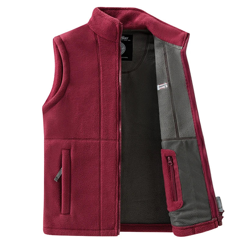 Fleece Weste Stehkragen Herren Outdoor Gilet mit Reißverschluss und Taschen