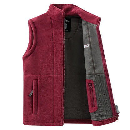 Fleece Weste Stehkragen Herren Outdoor Gilet mit Reißverschluss und Taschen