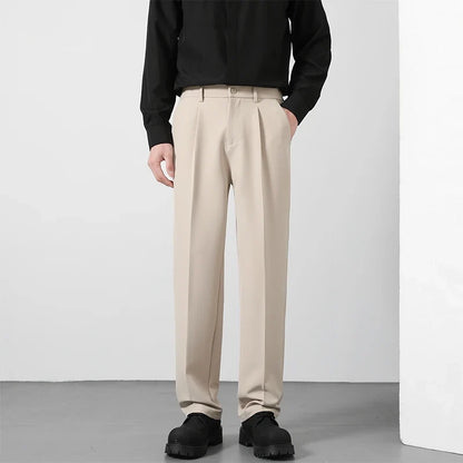 Herren Freizeithose Weites Bein Bundfalten Beige Braun