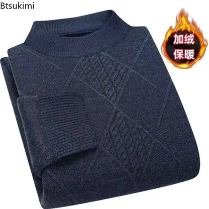 Herren Mock-Neck Pullover Winter Warmer Strickpullover Rautenmuster