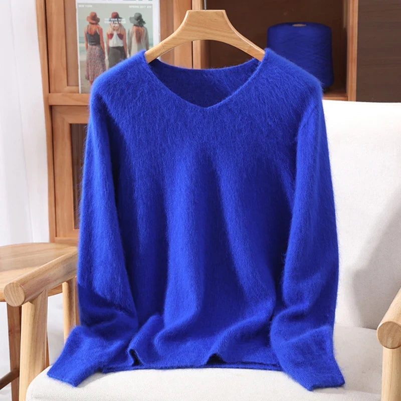 Damen Pullover V-Ausschnitt Langarm Weiches Material