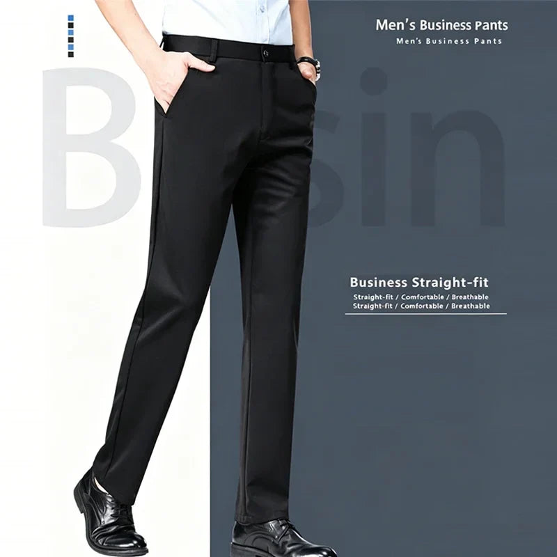 Herren Business Hose Schwarz Gerader Schnitt Elegant