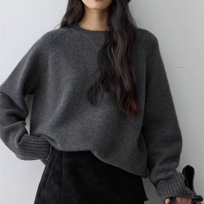 Damen Pullover Rundhalsausschnitt Oversize Langarm Strickpullover