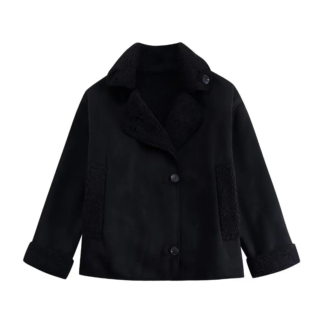 Damen Oversize Streetwear Jacke mit Teddyfutter – Modische Übergangsjacke für Alltag und Freizeit