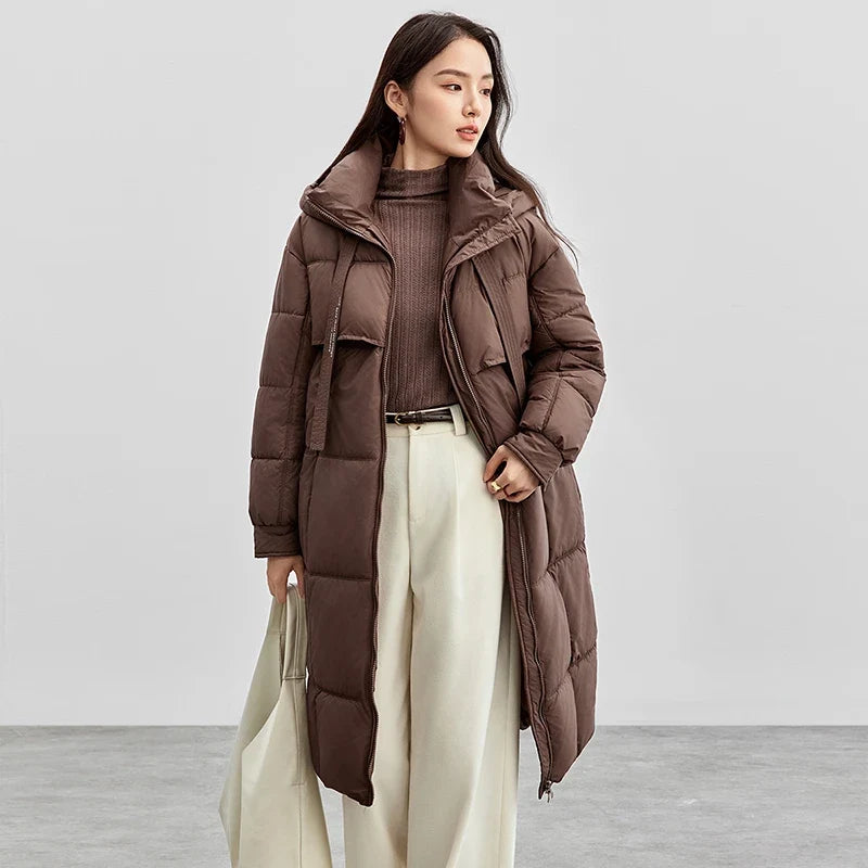 Damen Langer Steppmantel mit Kapuze Winter Warm Gefütterter Parka