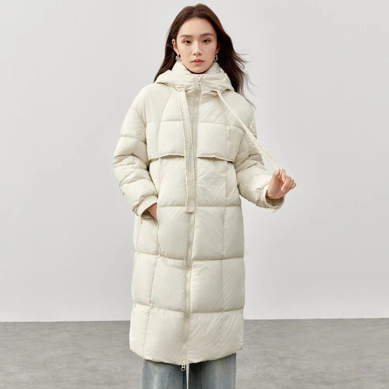 Damen Langer Steppmantel mit Kapuze Winter Warm Gefütterter Parka
