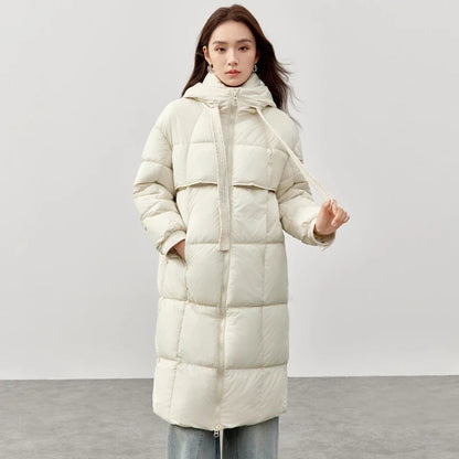 Damen Langer Steppmantel mit Kapuze Winter Warm Gefütterter Parka