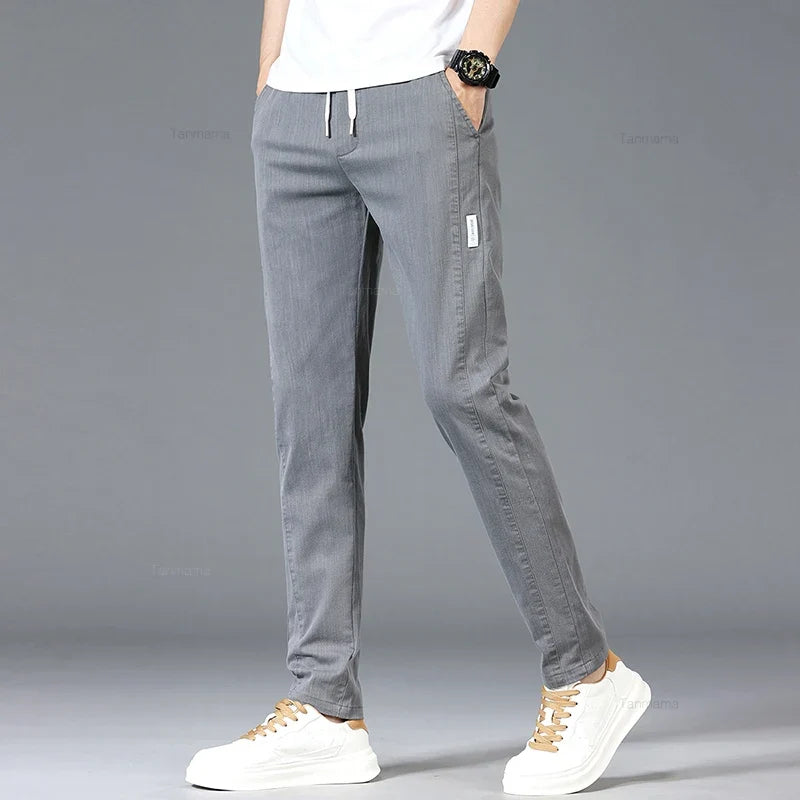 Herren Freizeithose Elastischer Bund Kordelzug Hellblau