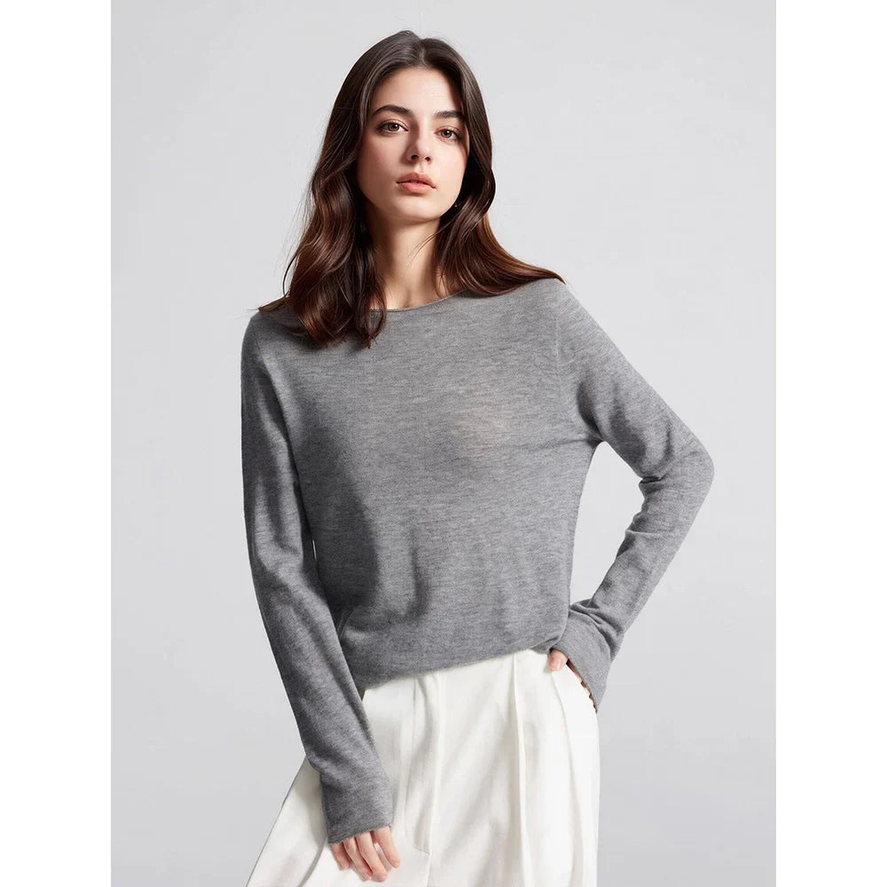 Damen Langarm Pullover Rundhalsausschnitt Uni Basic