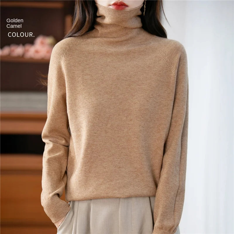 Damen Rollkragenpullover Langarm Strickpullover