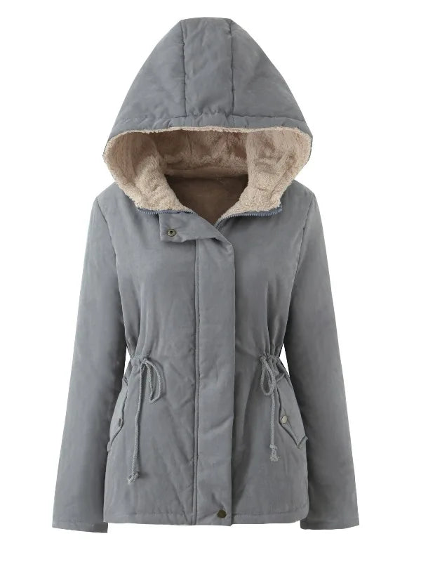 Damen Winterjacke mit Kapuze, Teddyfutter & Kordelzug - warm & gemütlich