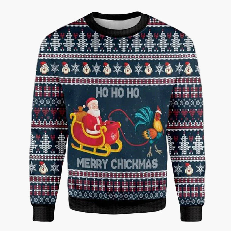 Herren Ugly Christmas Sweater Biker Stil – Lustiger Weihnachts-Pullover mit Santa auf Motorrad