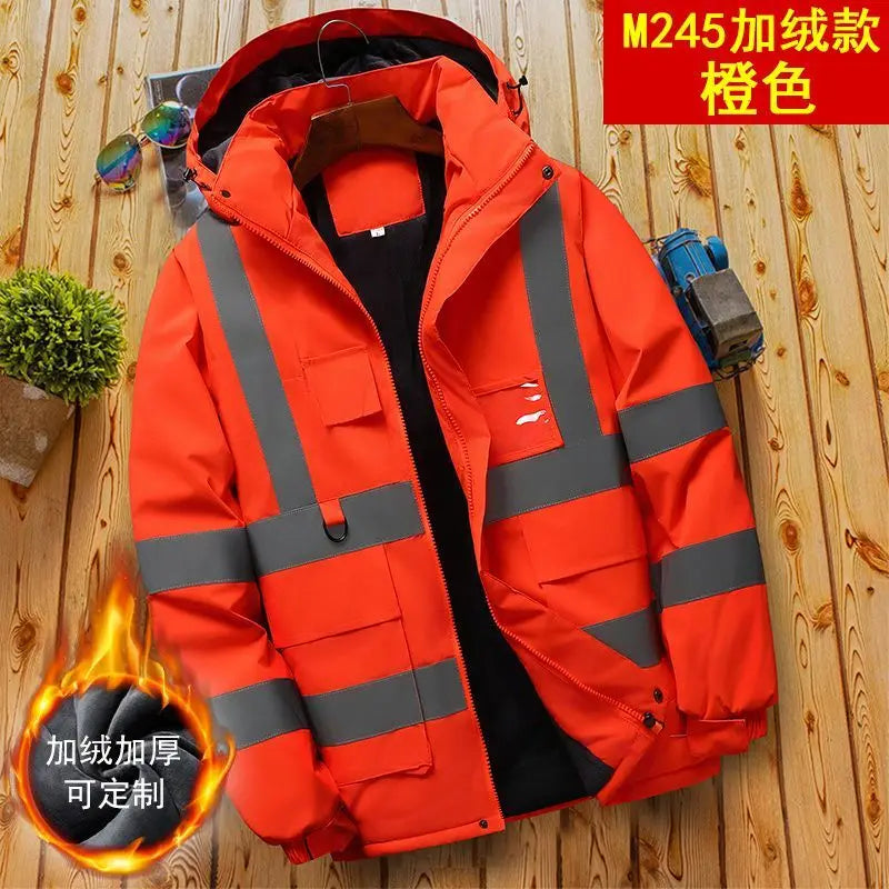 Sicherheits Arbeitsjacke Herren Fleece Reflektorstreifen Kapuze
