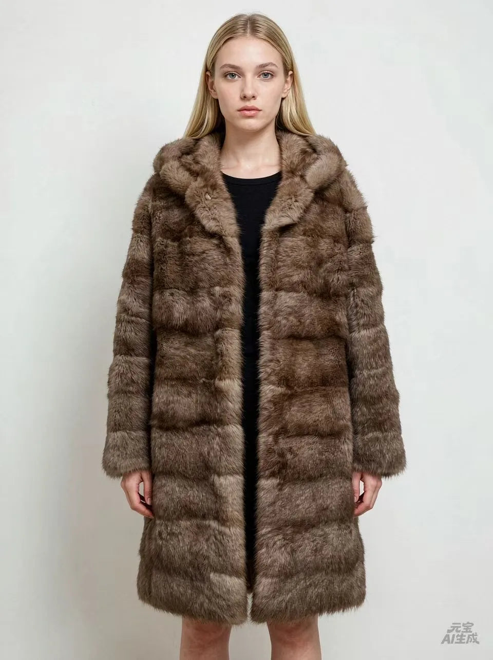 Damen Kapuzen Kunstpelz Mantel Langarm Winterjacke
