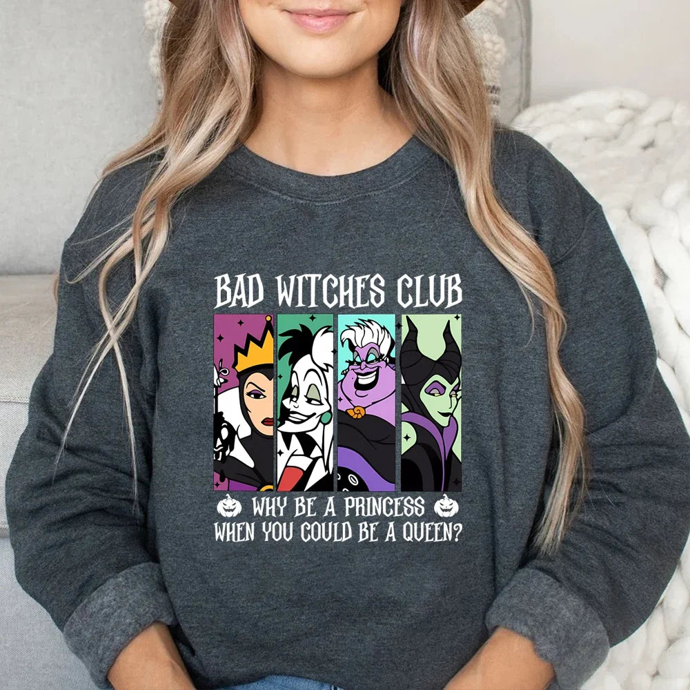 Damen Sweatshirt Rundhals "Bad Witches Club" Druck Langarm Baumwollmischung