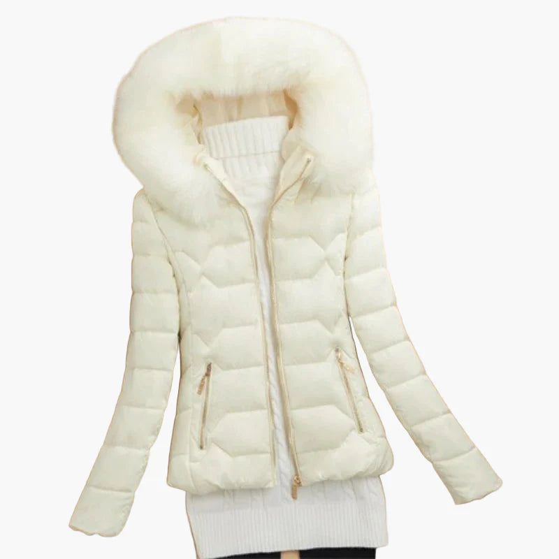 Damen Winter Steppjacke mit Kapuze und Fellkragen – Modische warme Outdoorjacke