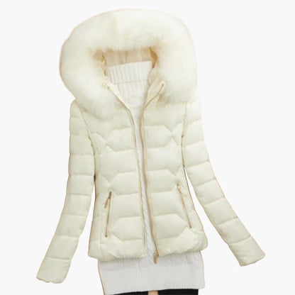 Damen Winter Steppjacke mit Kapuze und Fellkragen – Modische warme Outdoorjacke