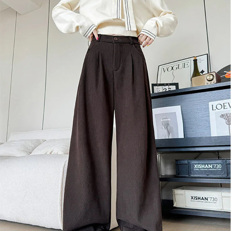 Damen Cordhose Weites Bein Hoher Bund Winter Hose mit oder ohne Fleecefutter