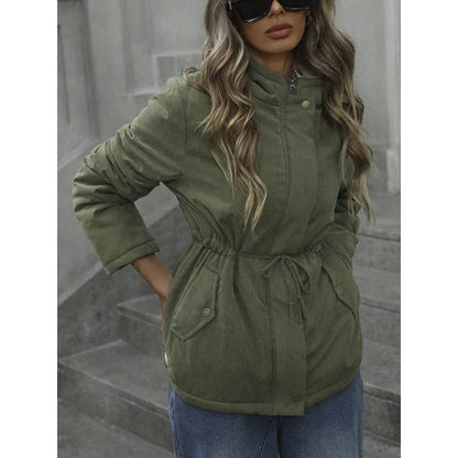 Damen Winterjacke mit Kapuze, Teddyfutter & Kordelzug - warm & gemütlich