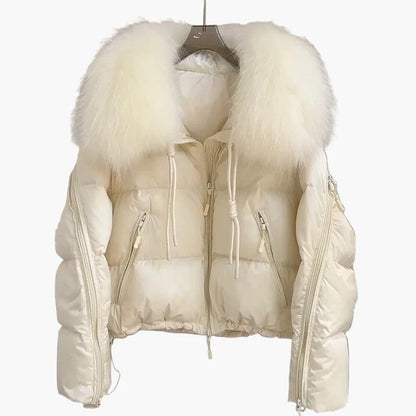 Damen Winter Daunenjacke mit Kapuze und Fellkragen – Modische warme Outdoorjacke