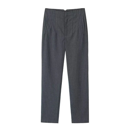 Damen Stoffhose Hoher Bund Business-Hose Elegante Anzughose Beige/Schwarz/Blau Gestreift