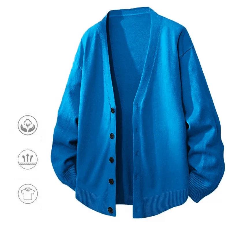 Herren Cardigan Strickjacke V-Ausschnitt Knopfleiste
