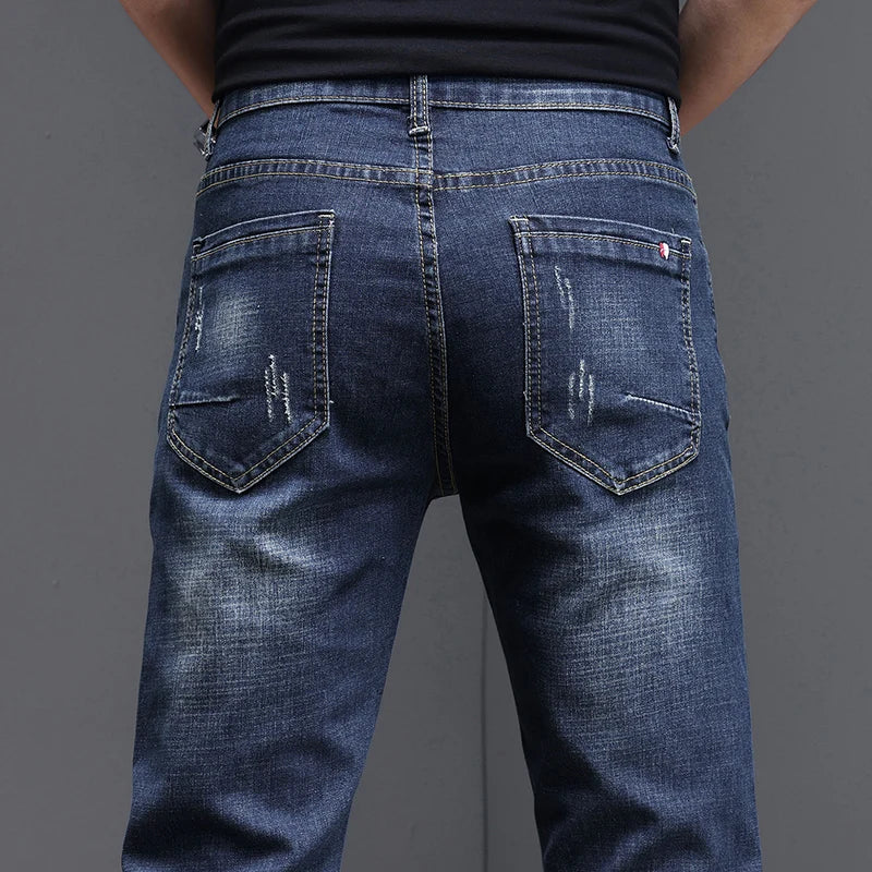 Herren Jeans Hose Used-Look Denim mit geradem Bein