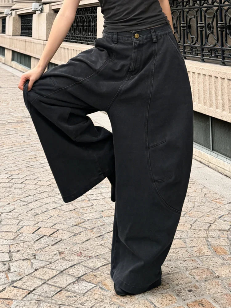 Weite Damen Hose Schwarz mit hohem Bund Ballon-Schnitt