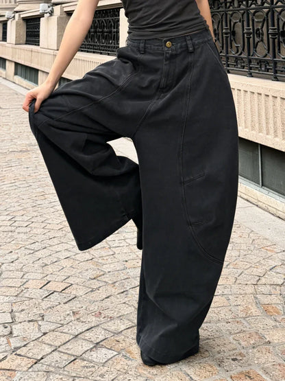 Weite Damen Hose Schwarz mit hohem Bund Ballon-Schnitt