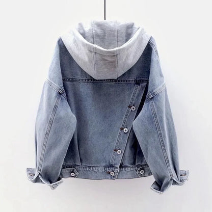 Jeansjacke mit Kapuze Hellblau meliert Damen