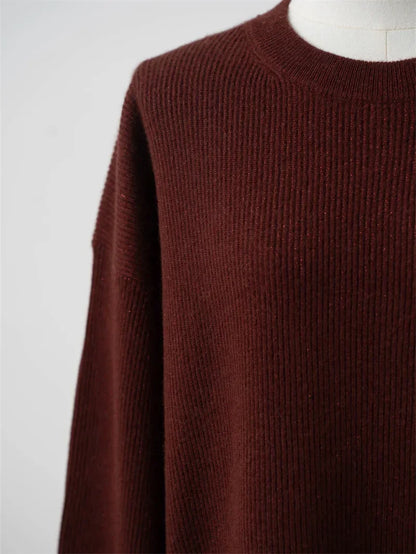 Damen Rundhals Pullover Strickpullover Gerippt Langarm Basic Oberteil