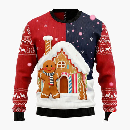 Herren Weihnachtspullover Ugly Christmas Sweater mit Lebkuchenmann, Rentier & Weihnachtsbaum – Perfekt für festliche Anlässe