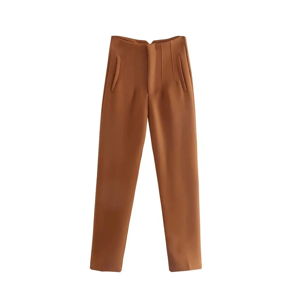 Damen Chinohose High Waist Gerade Beine Elegante Stoffhose Freizeithose