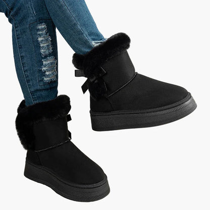 Damen Winter Stiefel mit Fellbesatz und Schleife – Warme, modische Winterboots für Alltag und Freizeit