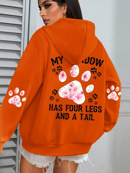 Damen Hoodie mit Kapuze und Blumen Pfotenabdruck Print