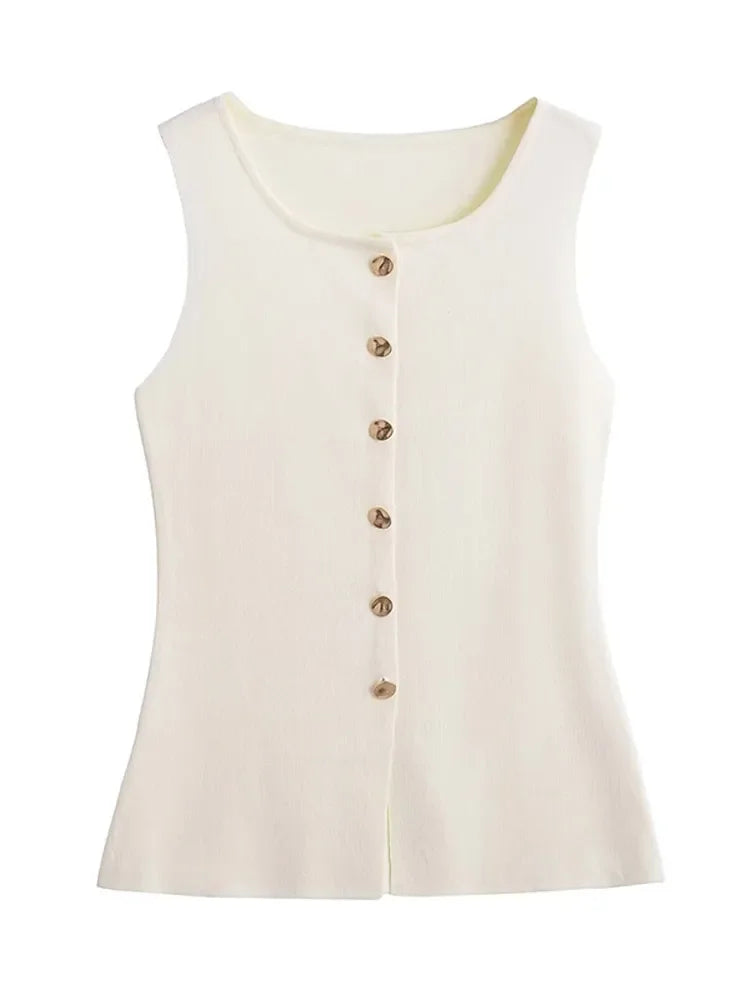 Ärmelloses Damen Top mit Knöpfen - Schwarz oder Weiß