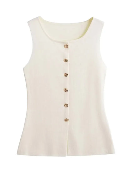 Ärmelloses Damen Top mit Knöpfen - Schwarz oder Weiß