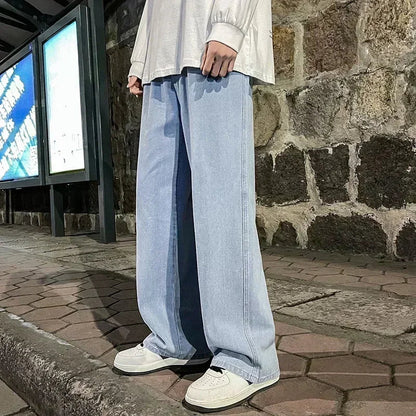 Loose Fit Jeans Herren Weites Bein Hoher Bund Grau